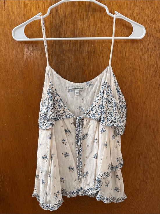 American Eagle Outfitters Tops - American Eagle Outfitters Cream Floral Cami with Blue Accents